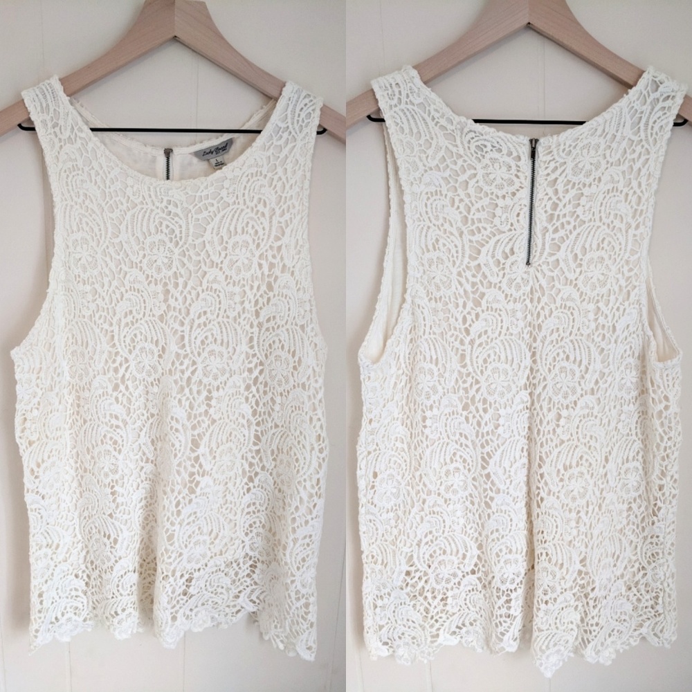 Lucky Brand Lace Overlay Tank Large